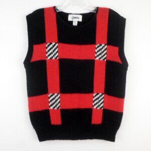 Vintage Genesis Sweater Vest Red Black White Color Block Acrylic Knit Sleeveless